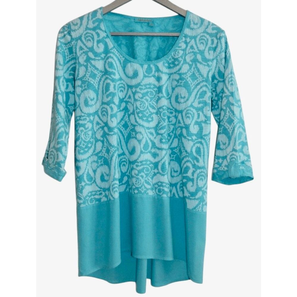 Fresh Produce Wander Windfall Slub Knit Button Back Top Aqua Blue Size XS